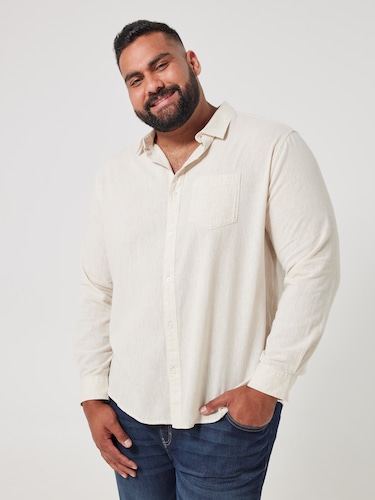 Extended Linen Blend Plain Shirt                                                                                                