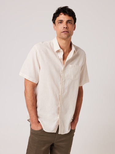 Short Sleeve Linen Blend Plain Shirt                                                                                            