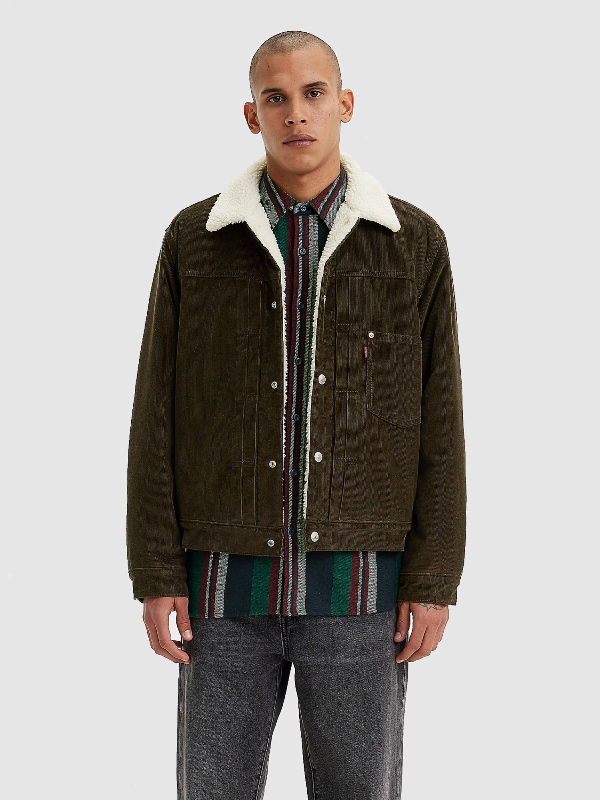 Sherpa Trucker Jacket In Brown Rinse Cord - Just Jeans Online