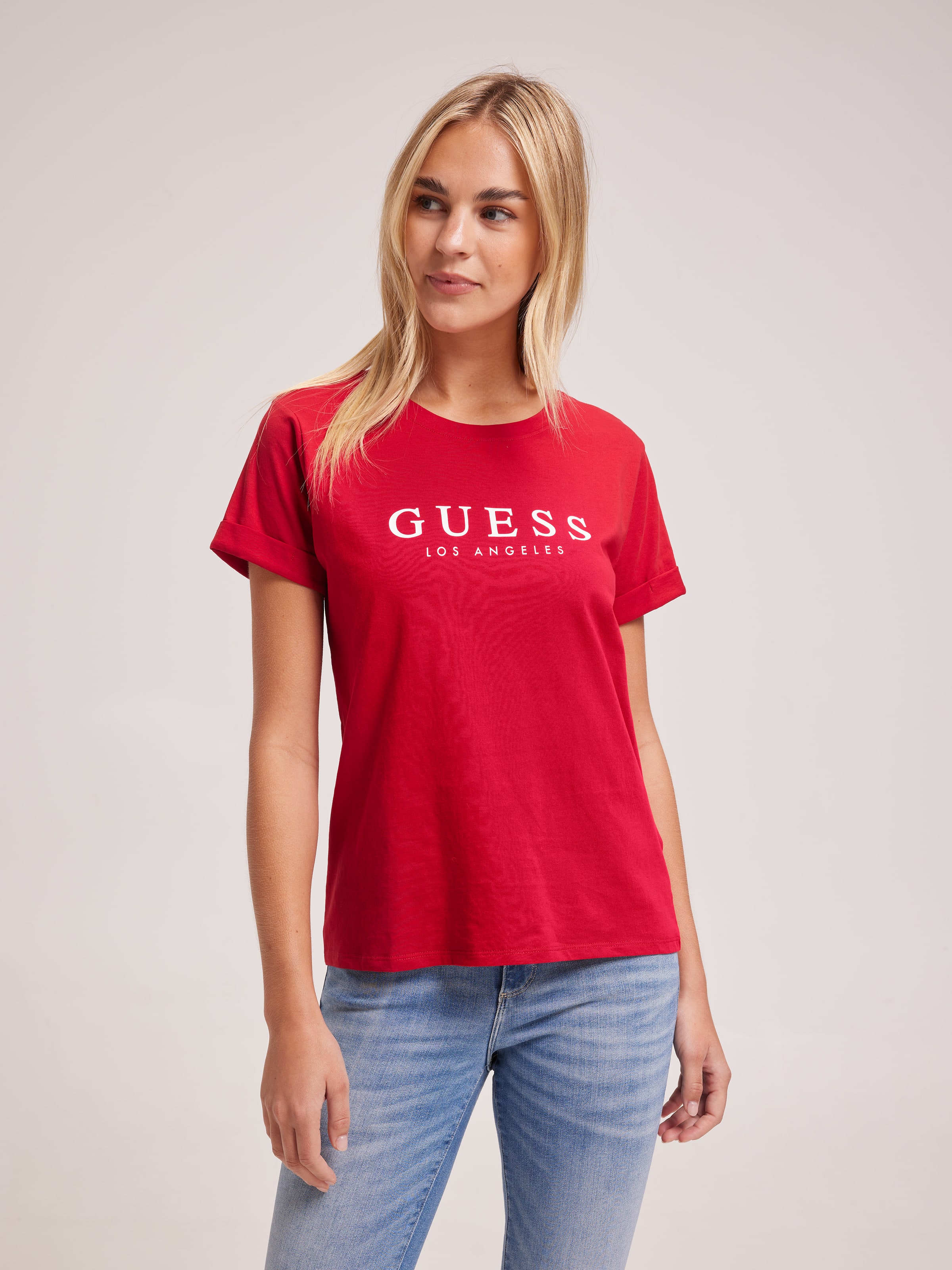 Rolled Up Tee In Chill Red Red - Just Jeans Online