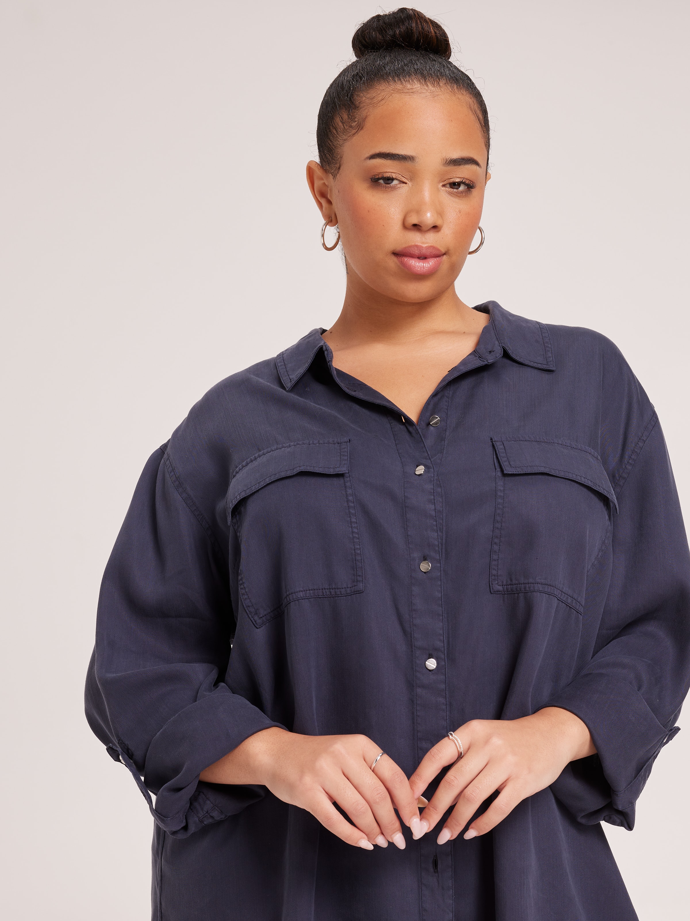 Curve Freda Lyocell Utility Shirt Navy - Just Jeans Online