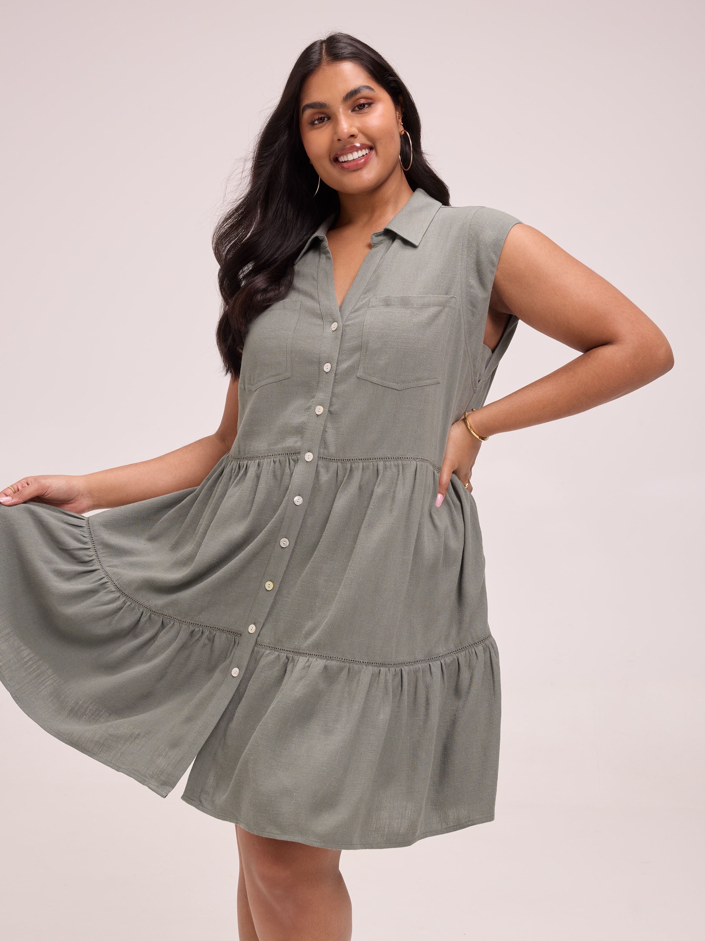 Curve Tilly Tiered Short Dress Khaki Just Jeans Online