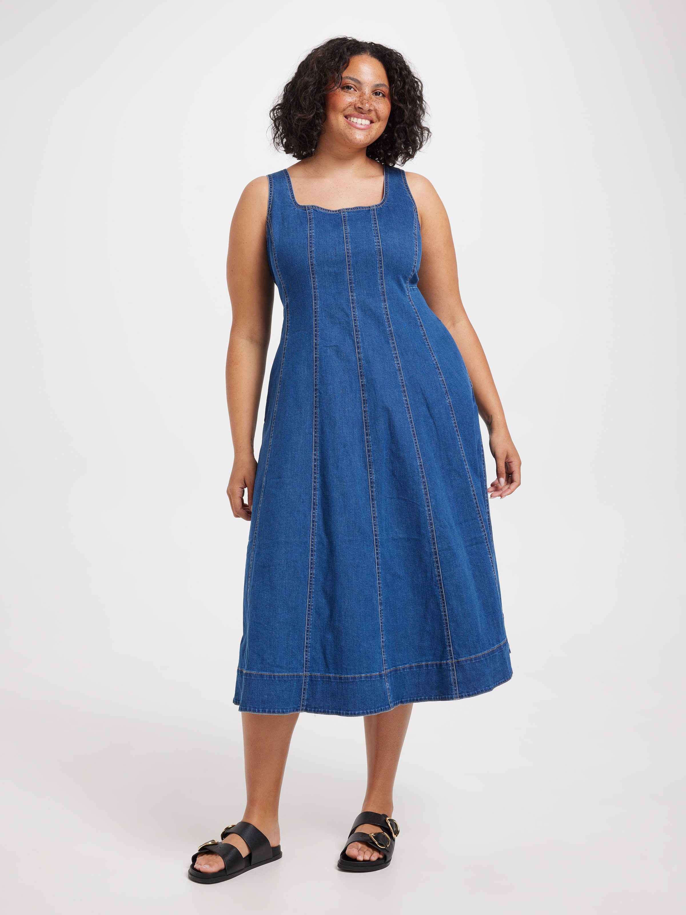 knee length dresses for ladies Ania Long Balloon Style Midi Dress Denim Blue– Selfie Leslie main image 1