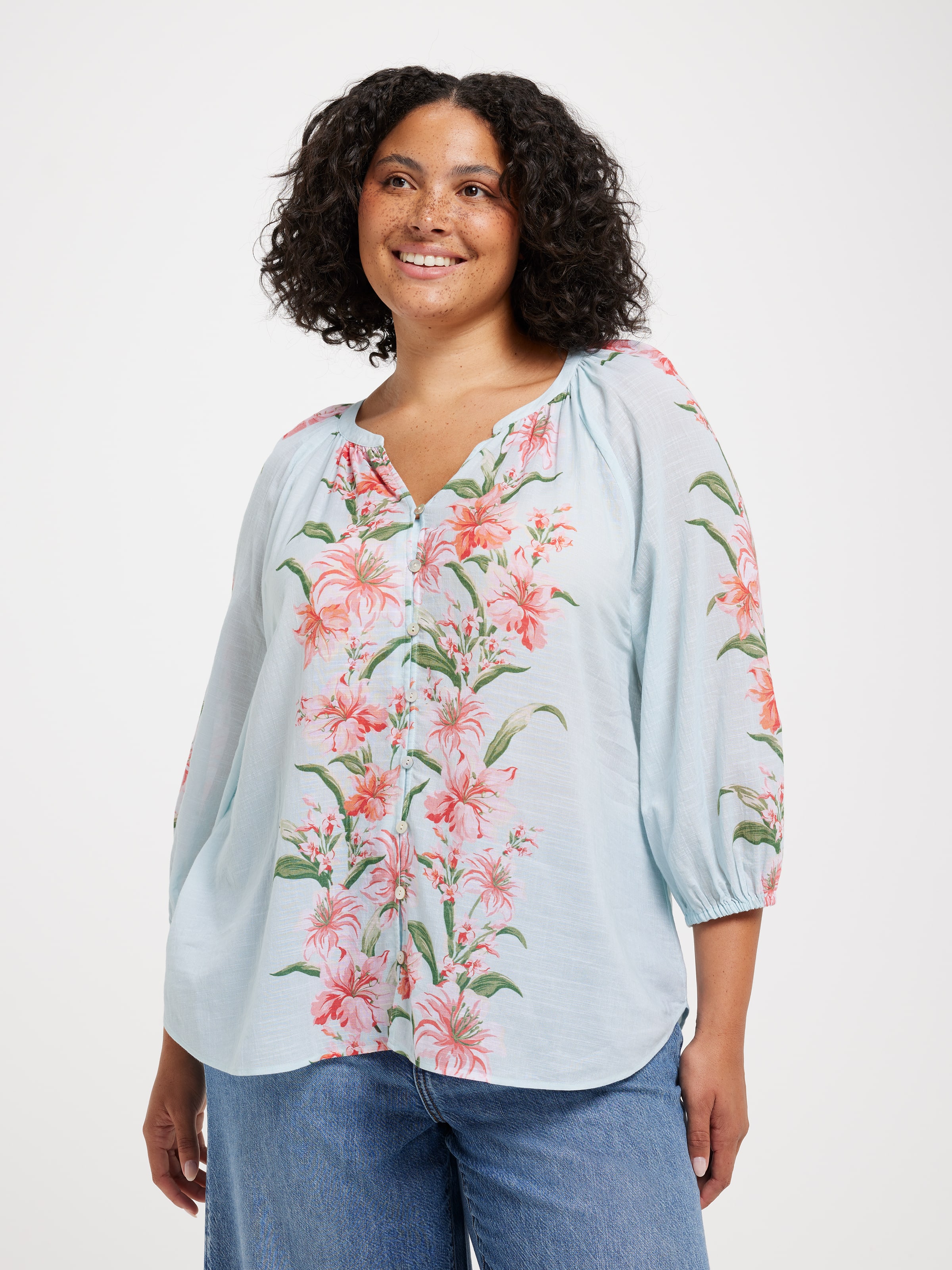 Curve Camilla 3/4 Sleeve Blouse - Just Jeans Online