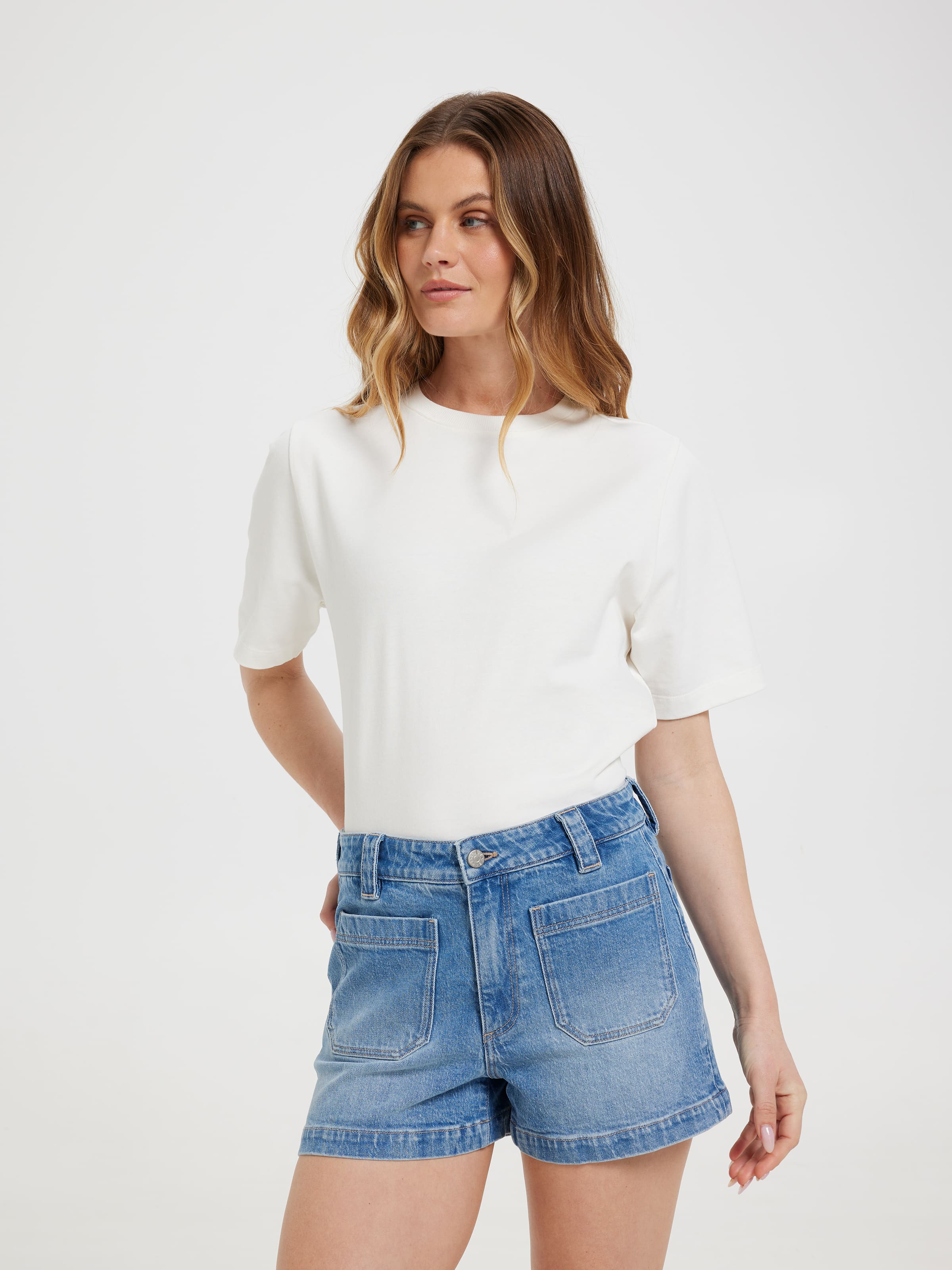 High Rise Patched Front Pocket Shorts