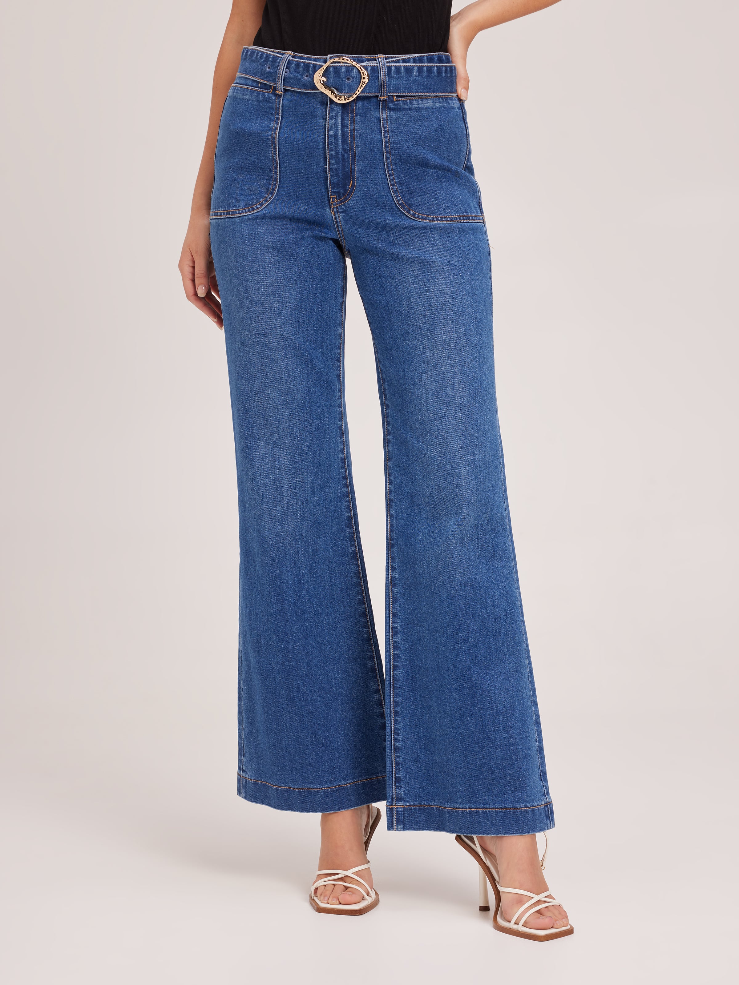 Super High Rise Belted Slim Wide Jean - Just Jeans Online