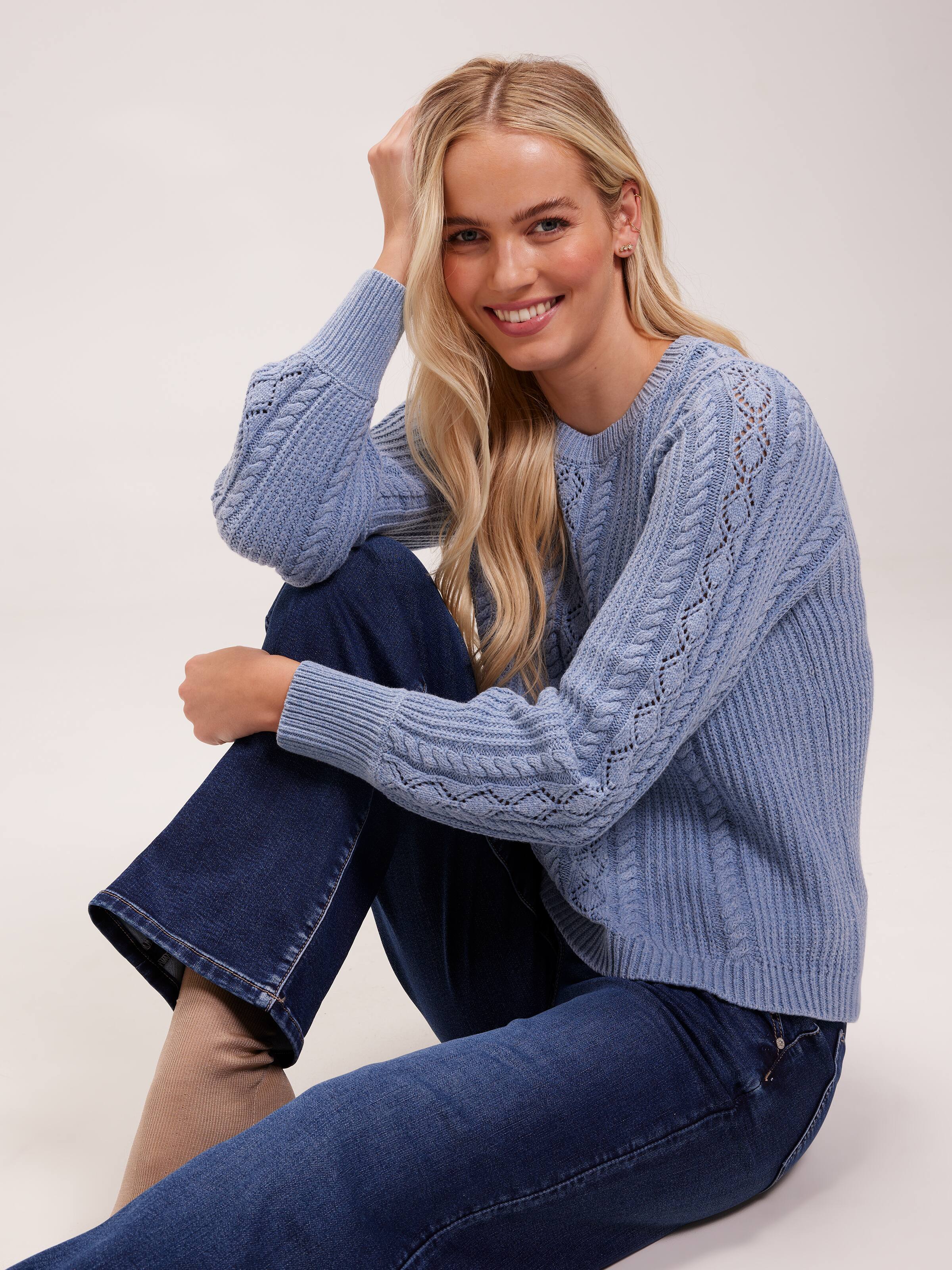 Scarlett Cable Detail Crew Neck Pullover Steele - Just Jeans Online