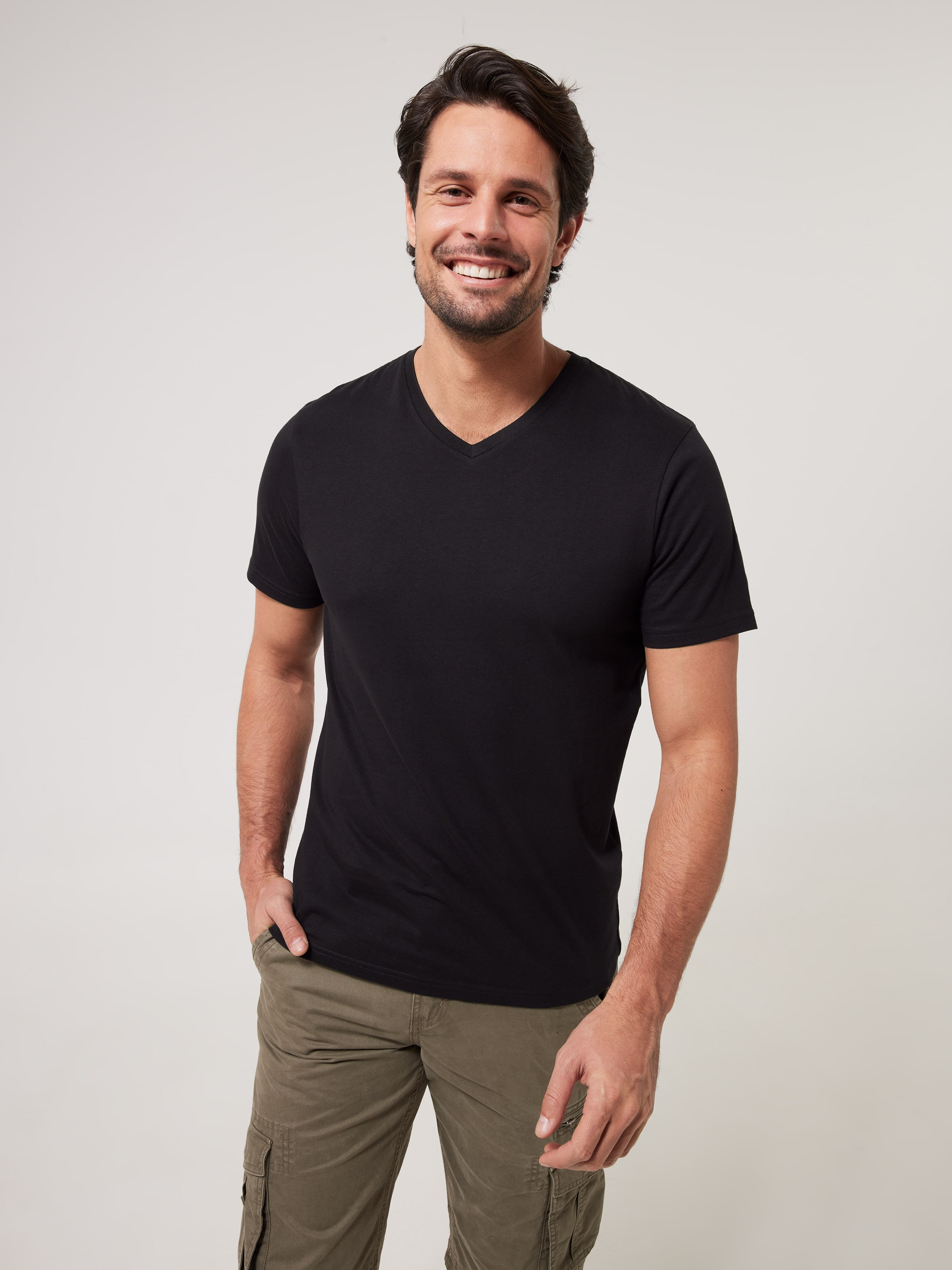 Basic V Neck Plain Tee Black - Just Jeans Online