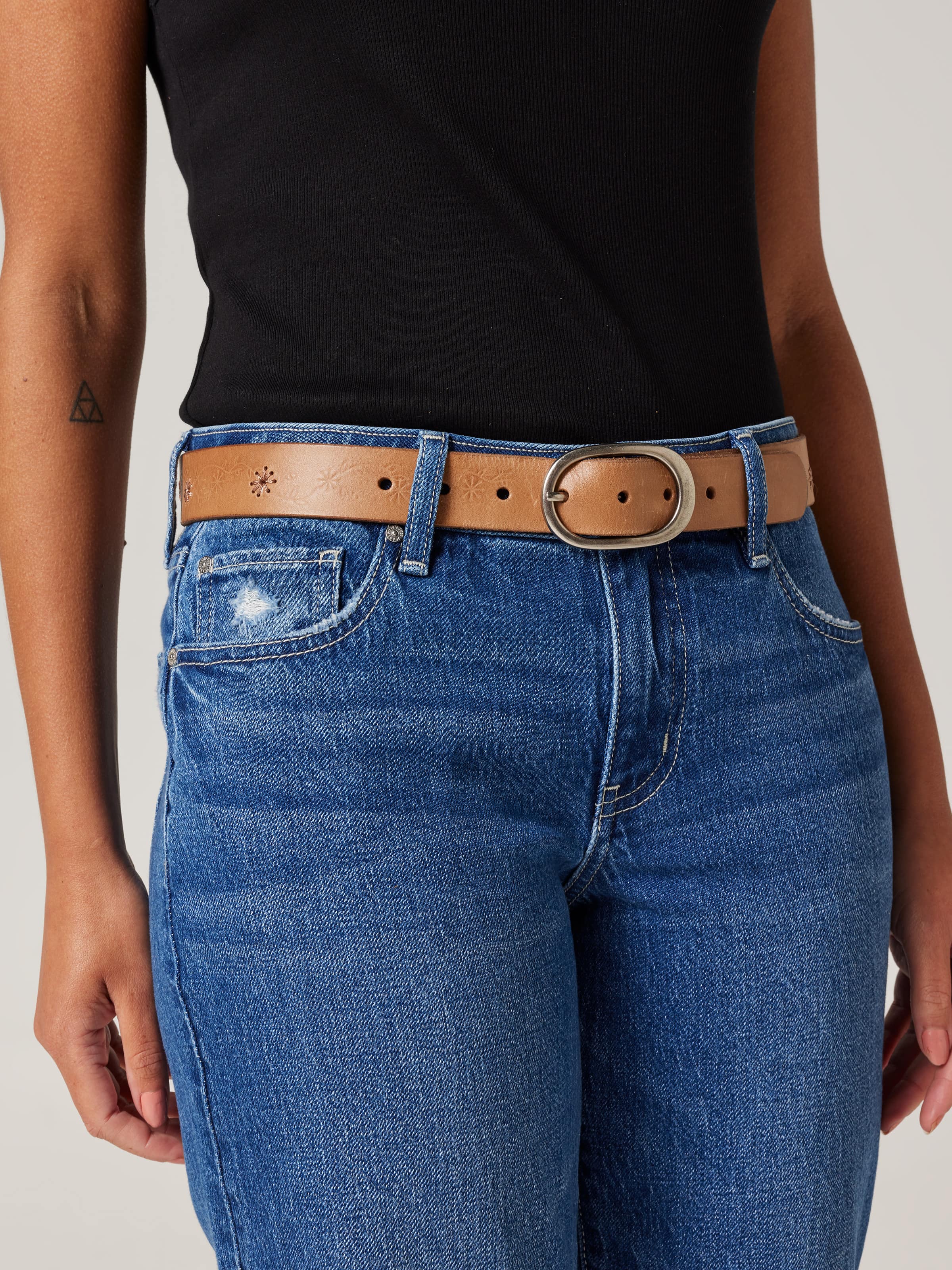 Daisy Handstitched Leather Belt - Just Jeans Online