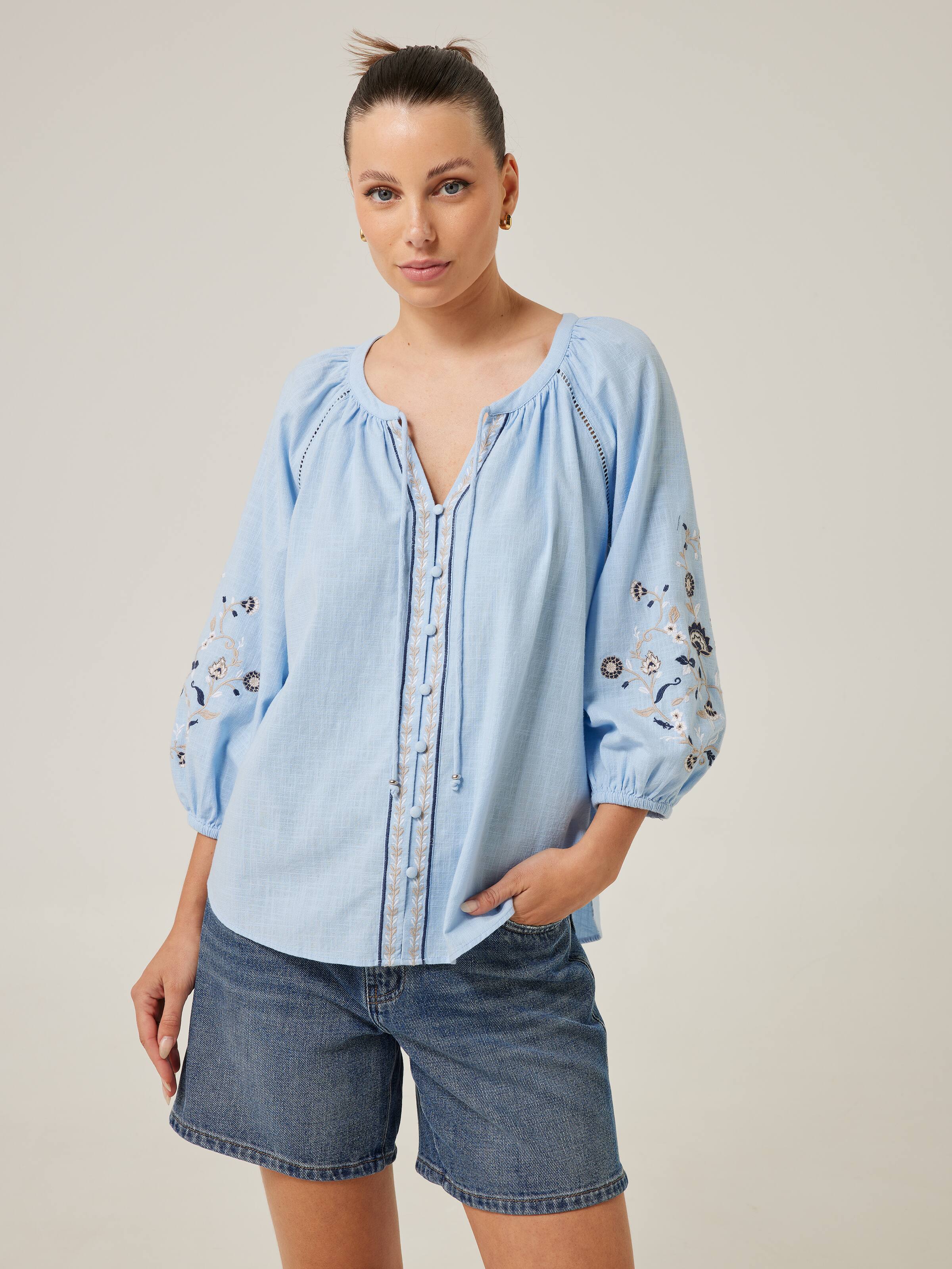 Diandra Pleated Blouse - Blue