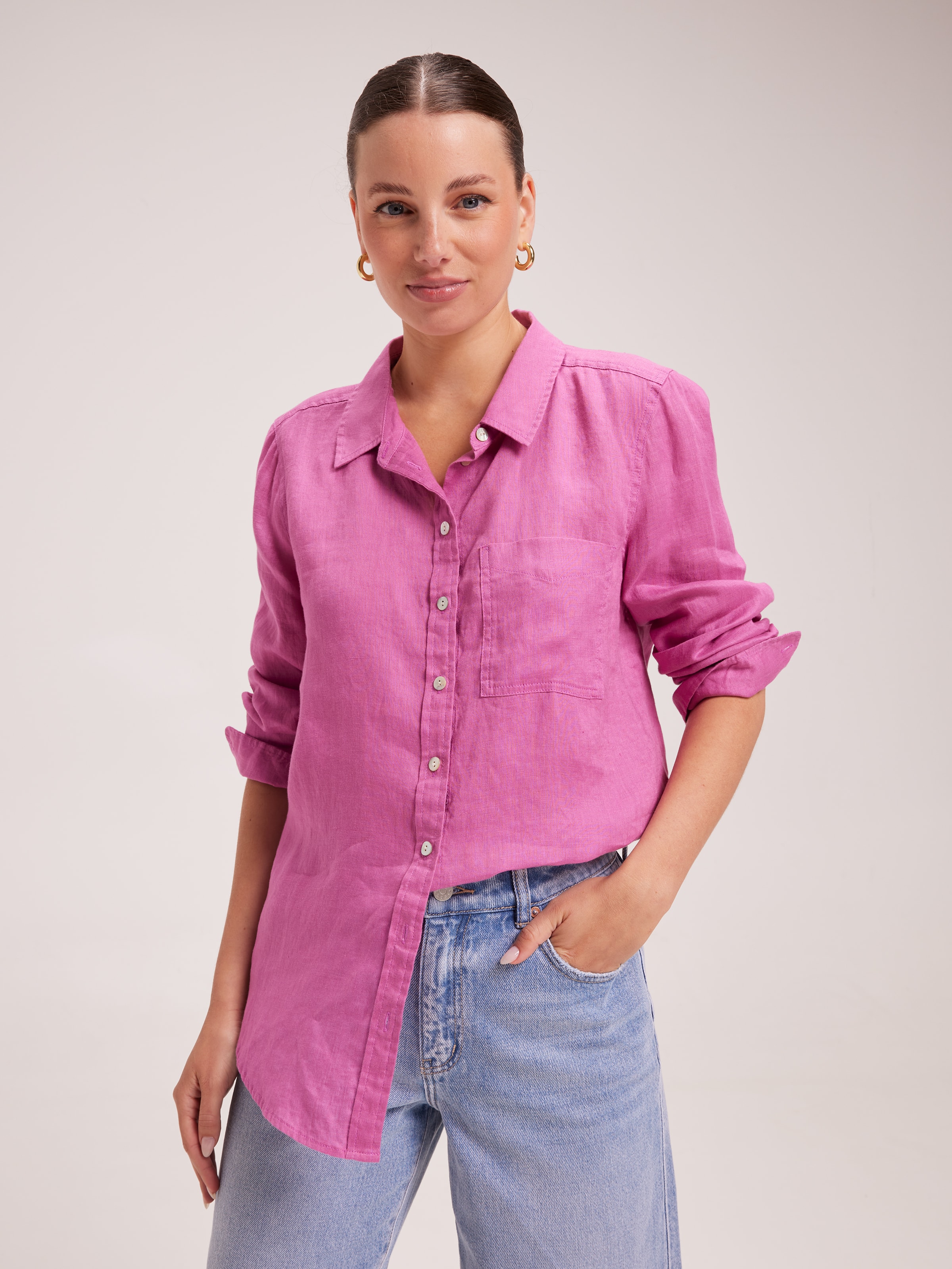 Mila Linen Shirt Magenta - Just Jeans Online