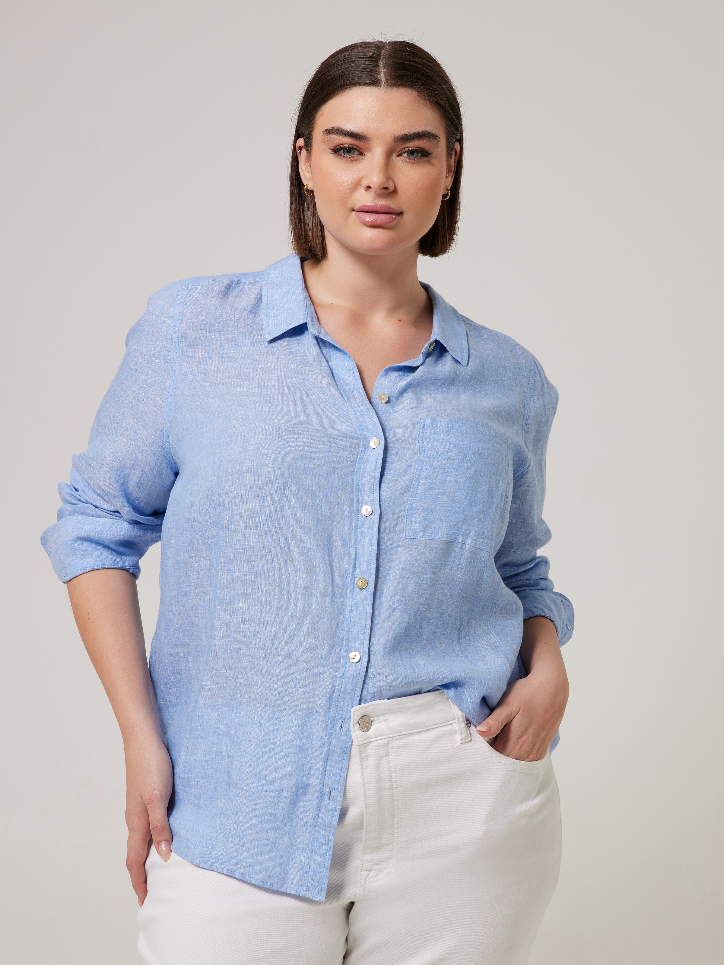 Curve Mila Linen Shirt Blue Crossdye Just Jeans Online