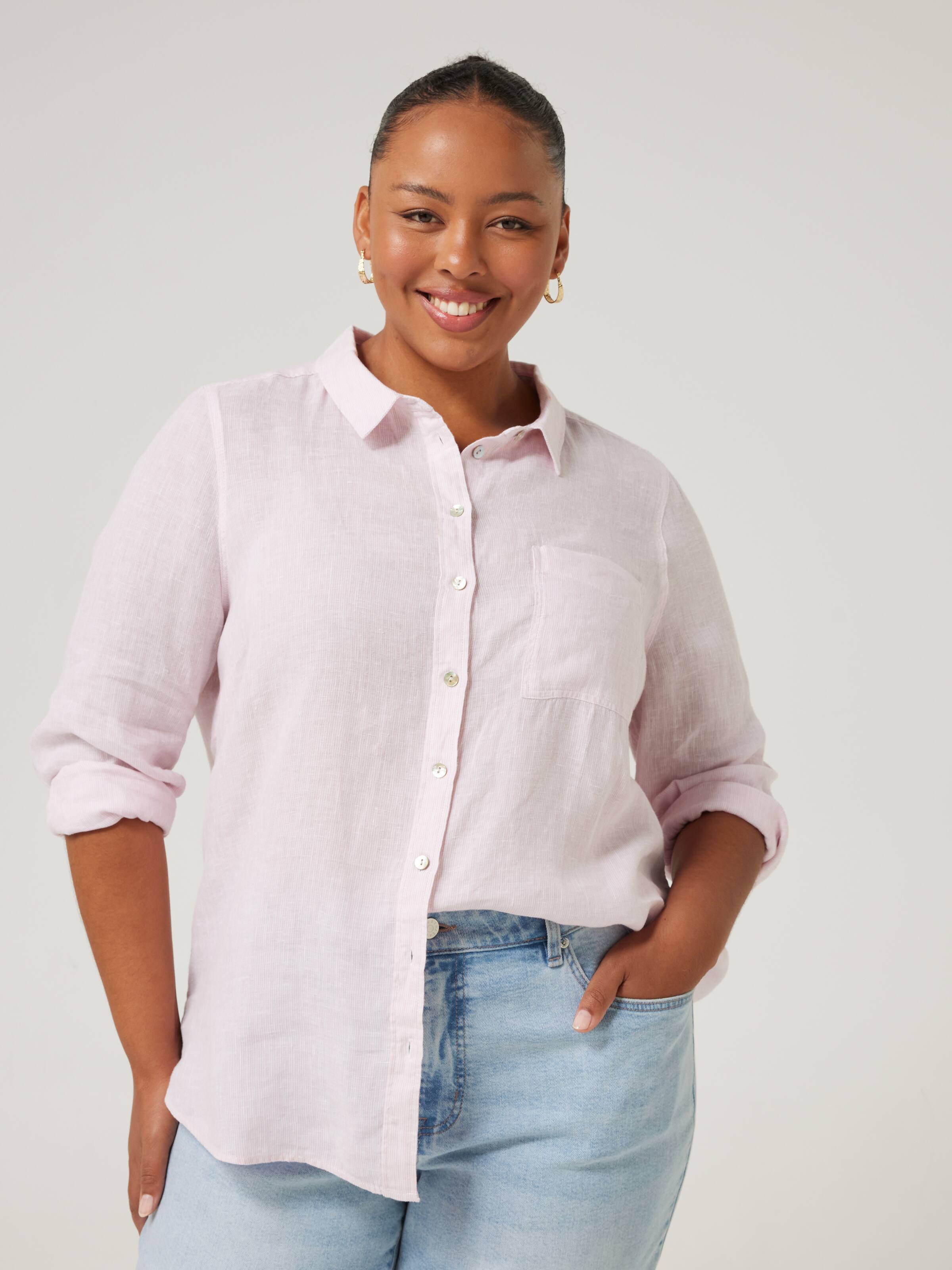 Curve Mila Linen Shirt Blush Stripe Just Jeans Online