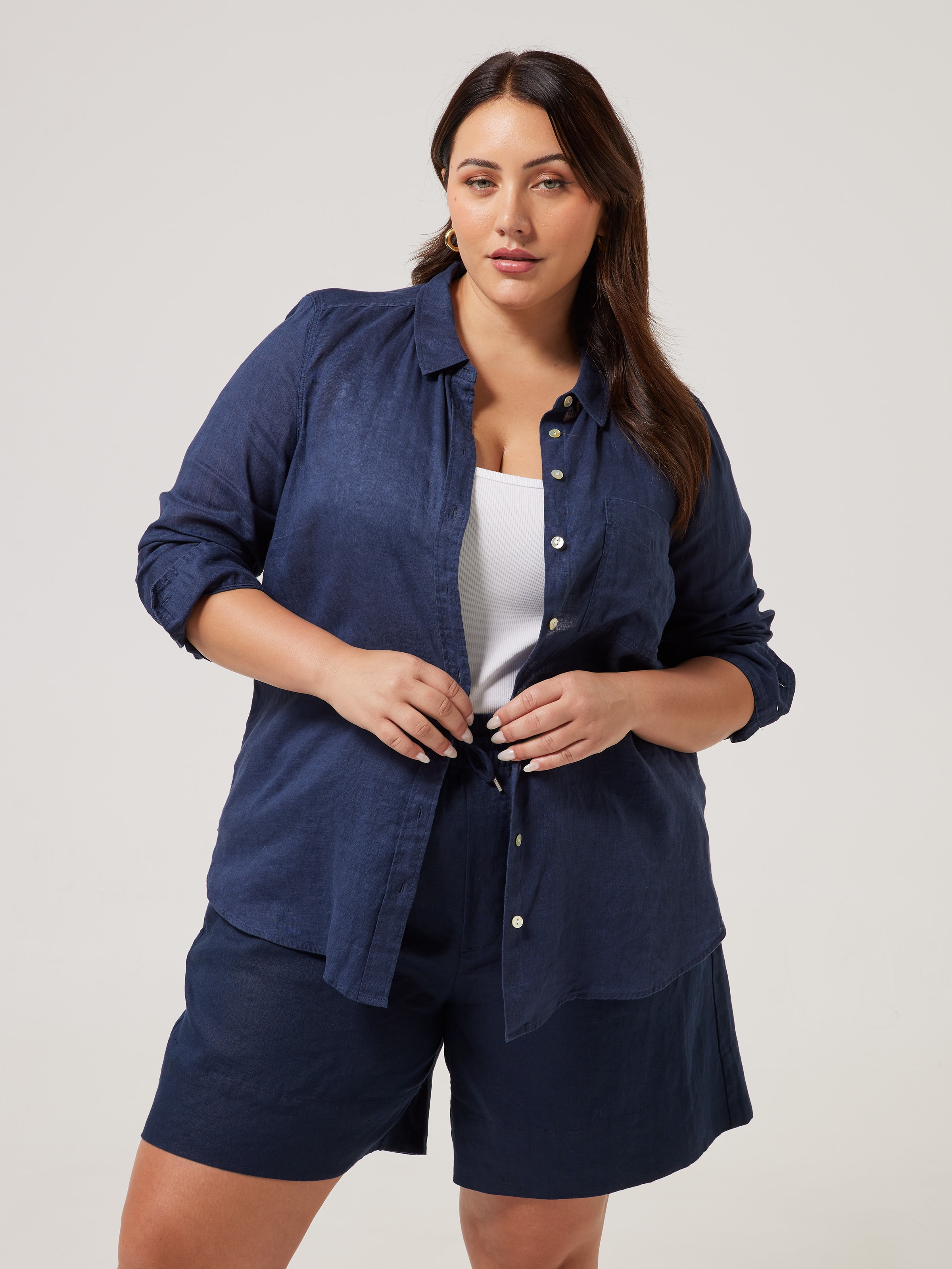 Curve Mila Linen Shirt Ink Navy Just Jeans Online