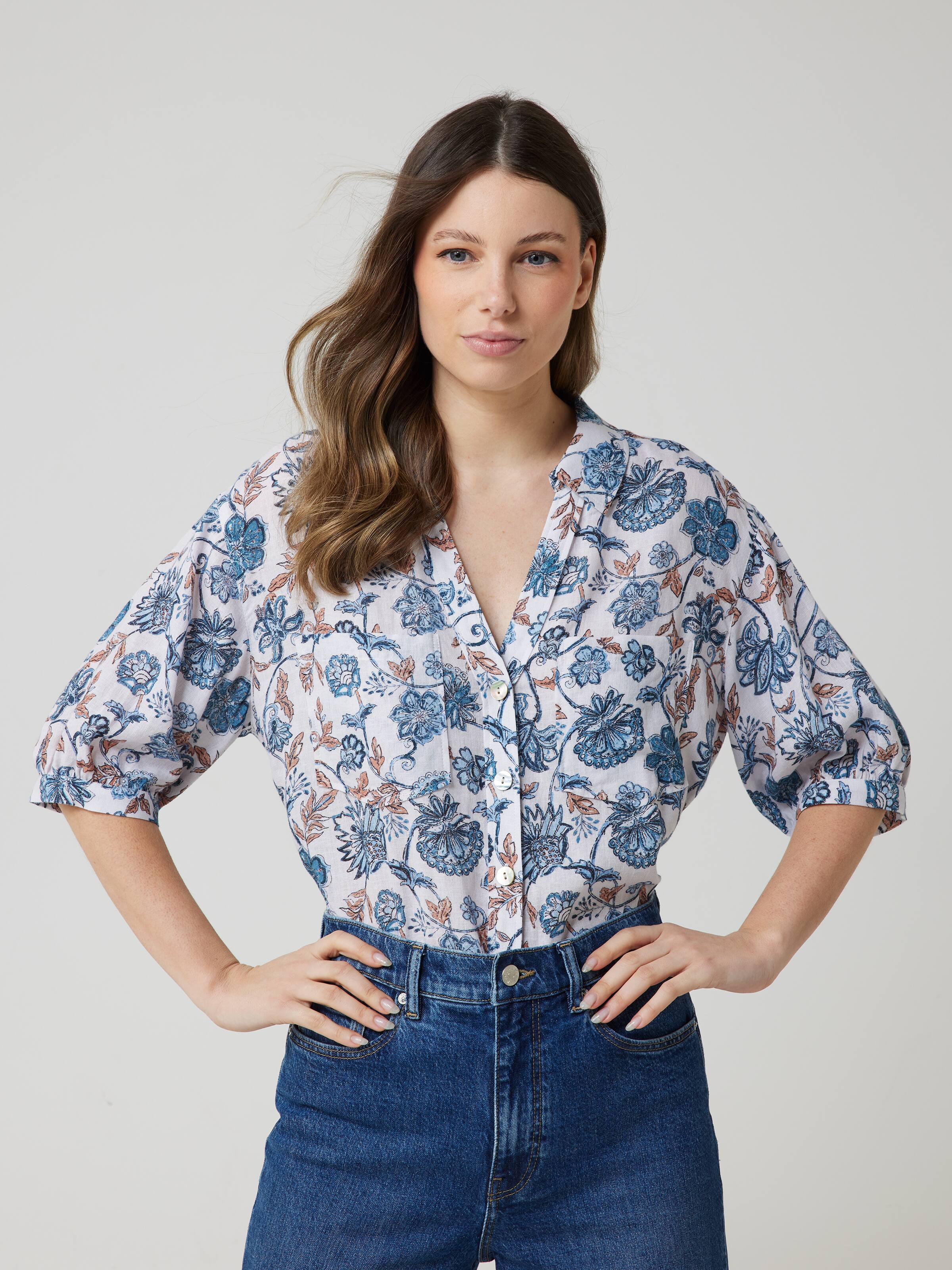 Natasha Linen Blend Shirt Blue Joyful Chintz Just Jeans Online natasha-linen-blend-shirt-blue-joyful-chintz-just-jeans-online