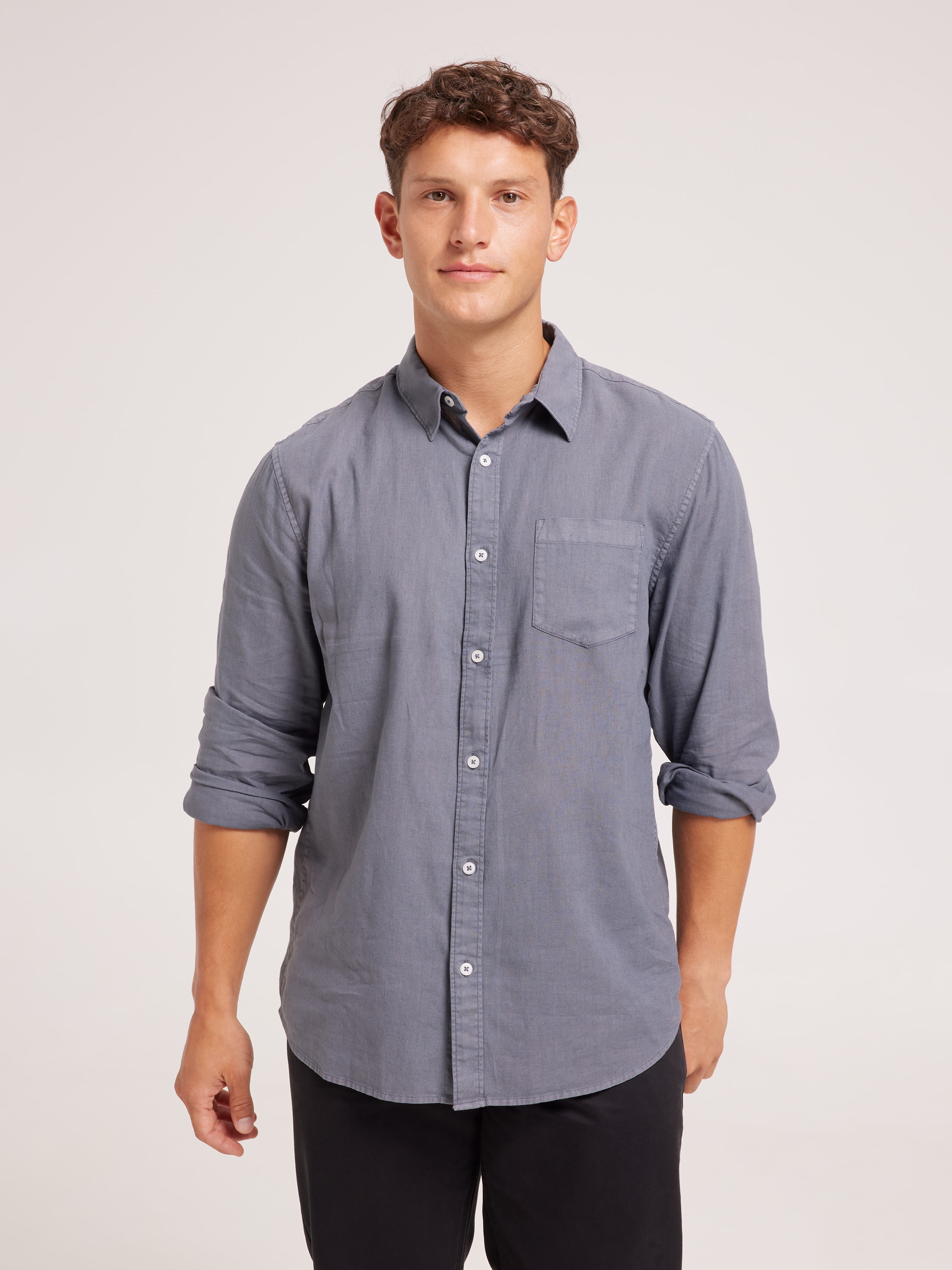 Long Sleeve Linen Blend Shirt main image 0